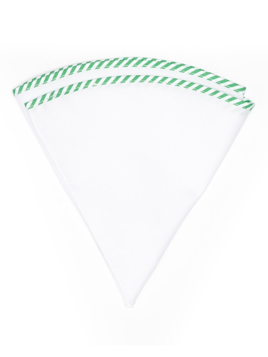 White Linen/Green/White Stripe Trim Linen Pocket Circle